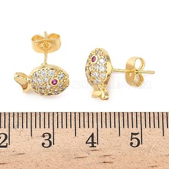 Серьги-гвоздики из латуни с микропаве из прозрачных кубических цирконий в форме рыб&nbsp;EJEW-Z144-17G