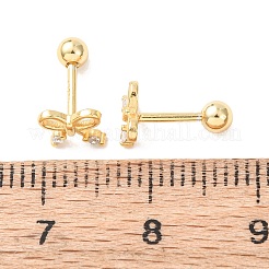 Серьги-гвоздики с бантом 925 из стерлингового серебра с микропаве из прозрачных кубических цирконий&nbsp;EJEW-K317-12G