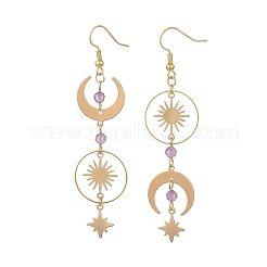 Pendientes colgantes de latón y amatista natural&nbsp;EJEW-TA00832