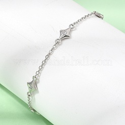 Bracelets en laiton sertis micro-pavés de zircon cubique transparent en forme d'étoile&nbsp;KK-CBA3629-01P