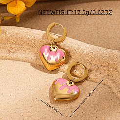 201 серьги-кольца в форме сердца из нержавеющей стали с эмалью&nbsp;JM4431