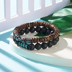 2 шт. 2 стильных браслета из натурального кокоса и драгоценных камней&nbsp;BJEW-JB07938