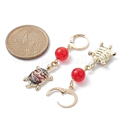 Schildkröten-Creolen aus natürlicher Mashan-Jade (gefärbt und erhitzt).&nbsp;EJEW-JE05350