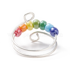 Anello polsino con perline rotanti con semi di vetro&nbsp;RJEW-JR00511-08