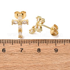 Серьги-гвоздики в форме креста с микропаве из прозрачных кубических цирконий из латуни&nbsp;EJEW-K267-41G