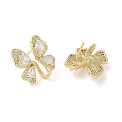 Boucles d'oreilles papillon en laiton micro pavé&nbsp;EJEW-L285-012G
