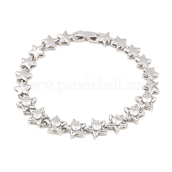 Браслеты из латуни с микропаве из прозрачных кубических цирконий и звеньями в форме звезды.&nbsp;BJEW-F528-02P