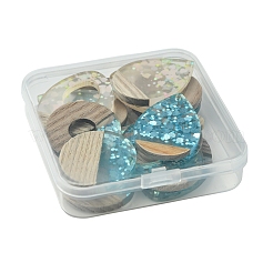 16шт 8 стиля подвески из прозрачной смолы и белого дерева&nbsp;RESI-FS0001-82