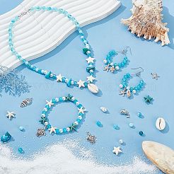 Наборы для самостоятельного изготовления бижутерии из натуральных ракушек каури и синтетической бирюзы на тему океана&nbsp;DIY-PH0028-49