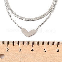 201 нержавеющая сталь кулон в форме сердца любовь двухслойные ожерелья для женщин&nbsp;NJEW-D307-03P