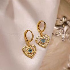 Ensemble collier et boucles d'oreilles créoles en acier inoxydable 304 avec pendentif en forme de cœur et œil micro pavé de zircones cubiques&nbsp;FS-WGB58AC-03