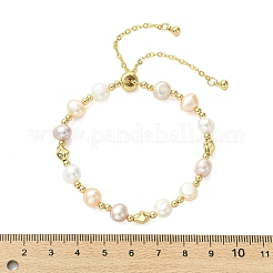 Verstellbare Armbänder mit Schiebeverschluss aus natürlichen Süßwasserzuchtperlen und Messingperlen für Damen&nbsp;BJEW-JB13604