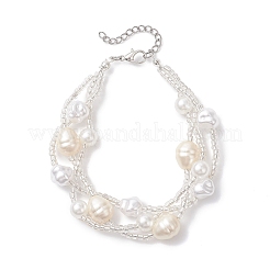 Круглые пластиковые браслеты из нескольких нитей бусин с имитацией жемчуга для женщин&nbsp;BJEW-JB12913