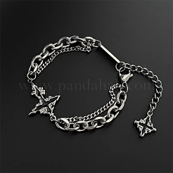 Eleganti bracciali in acciaio inossidabile con maglie e ciondoli a forma di croce scura&nbsp;PW-WGB6681-01