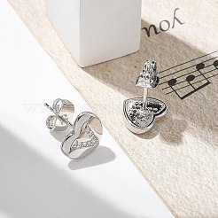 Orecchini a bottone con micro pavé di zirconi chiari in ottone placcato cremagliera&nbsp;EJEW-K299-01P-V