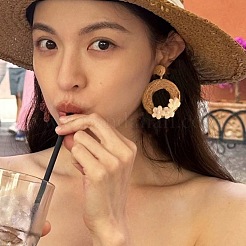 Серьги-гвоздики из рафии и ткани в богемном стиле&nbsp;FS-WG07AB6-01