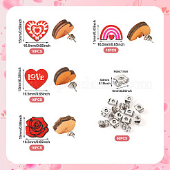 40 шт. 4 стильных серьги-гвоздики из натурального дерева на тему Дня святого Валентина&nbsp;EJEW-TA0001-27