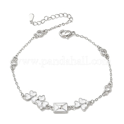 Bracciali a busta con maglie a quadrifoglio e pavé di zirconi cubici trasparenti in ottone&nbsp;KK-CBA6980-18P