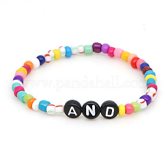 Braccialetti elastici con perline acriliche e di vetro color arcobaleno&nbsp;BR6645-1