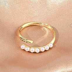 Открытые кольца манжеты из латуни с микропаве и кубическим цирконием&nbsp;RJEW-C158-01G