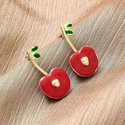 Boucles d'oreilles à tige en laiton émaillé cerise pour femmes&nbsp;EJEW-G425-02G