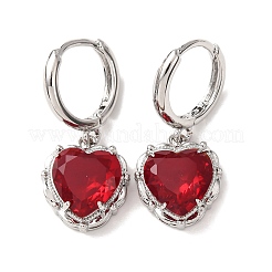 Boucles d'oreilles créoles en laiton et verre en forme de cœur pour la Saint-Valentin&nbsp;EJEW-Z164-23P-01