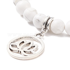 Bracelet extensible en howlite naturelle et pierres précieuses mélangées avec breloques en alliage de lotus&nbsp;BJEW-TA00134-04