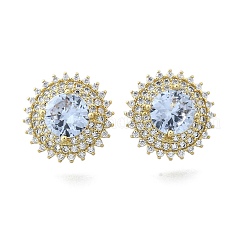 Женские серьги-гвоздики из латуни с микропаве и прозрачным кубическим цирконием&nbsp;EJEW-F363-05G