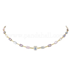 Colliers de perles en verre électroplaqué à dégradé de couleurs et en tube de laiton&nbsp;NJEW-JN06689