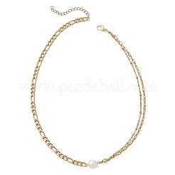 Collane con catena mista in acciaio inossidabile 304 con pendente in perla naturale lucidato su due lati&nbsp;NJEW-JN05987