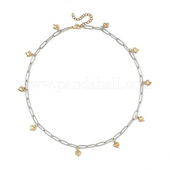 Colliers à maillons trombone en acier inoxydable 304 bicolore avec petit pompon en forme de cœur pour femmes&nbsp;NJEW-JN06598