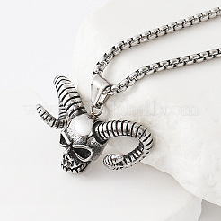 Halloween-Halskette mit Totenkopf-Ziegenanhänger aus Edelstahl 304 für Damen und Herren&nbsp;OZ4103
