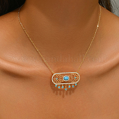 Ожерелья с подвеской в виде кисточки из латуни с небесно-голубым кубическим цирконием и полыми овальными кулонами для женщин&nbsp;MV0770