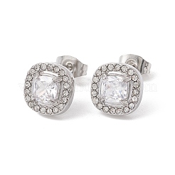 Orecchini quadrati con zirconi cubici e strass&nbsp;EJEW-A080-06M-P