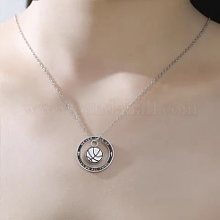 Bague sport en acier inoxydable 304 émaillé avec pendentif en forme de ballon de basket-ball&nbsp;WGE2635-03