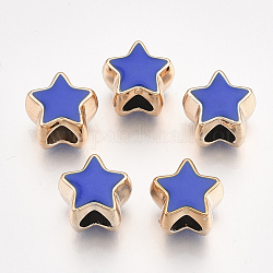 UV-Beschichtung Acryl europäischen Perlen, mit Emaille, Großloch perlen, Stern, Licht Gold, Blau, 10.5x11.5x9 mm, Bohrung: 4.5 mm