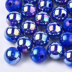 Perline di plastica, ab colore placcato, tondo, blu medio, 8mm, foro: 1.8mm, 2000pcs/500g