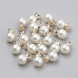 Alloy Pendants, with ABS Plastic Imitation Pearl Beads, Light Golden, White, 17x11.5mm, Hole: 2mm