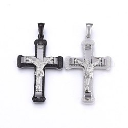 Thème de pâques 304 pendentifs en acier inoxydable, crucifix croix, couleur mixte, 38x25x7mm, Trou: 7x3.5mm