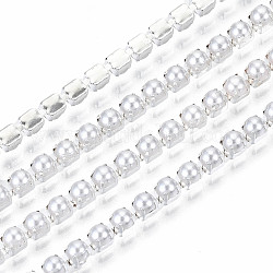 Catene di ottone artiglio, con perle di plastica imitazione perla in abs, con la bobina, argento, ss8.5, 2.4~2.5mm, circa 10iarde / rotolo (9.14m / rotolo)