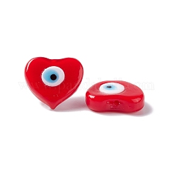Hechos a mano de los abalorios del lampwork del ojo malvado, medio-perforado, corazón, rojo, 16~16.5x17.5~18x5.5~6mm, agujero: 1 mm