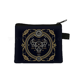 Polyester Tarp Zip Cosmetic Pouches, Printed Make-up Bag for Women Girls, Constellations Theme, Rectangle, Black, Taurus, 11x13.5cm