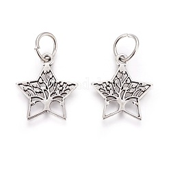 Tibetan Style Alloy Pendants, Star with Tree of Life, Antique Silver, 23x21x1mm, Hole: 7mm