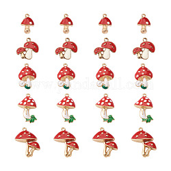 Kissitty Alloy Enamel Pendants, with Resin Imitation Pearl,Golden & Light Gold, Red Mushroom, Cadmium Free & Lead Free, Mixed Color, 23x15.5mm, Hole: 2mm, 20pcs/box