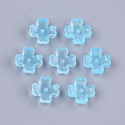 Capsules de perles de verre peintes par pulvérisation transparente, 4 pétales, fleur, lumière bleu ciel, 9.5x9.5x3mm, Trou: 1mm