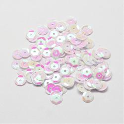 Perline paillette plastico, semi-coppa perline paillettes, foro centrale, bianco, 8x0.5mm, Foro: 1 mm