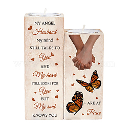 SUPERDANT Friendship Series Wooden Candle Holder and Candles Set, for Home Decorations, Rectangle with Word, Butterfly Pattern, 2sets/bag