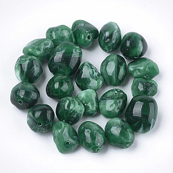 Perles acryliques, style de pierres fines imitation, pépites, vert foncé, 10~18x9~13x7~11mm, Trou: 1.5mm