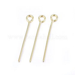 304 Stainless Steel Eye Pins, Golden, 22mm, Hole: 2mm, Pin: 0.6mm
