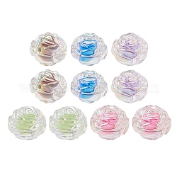 10Pcs 5 Colors UV Plating Rainbow Iridescent Acrylic Beads, Two Tone Bead in Bead, Rose, Mixed Color, 15.5x16x15mm, Hole: 3mm, 2pcs/color